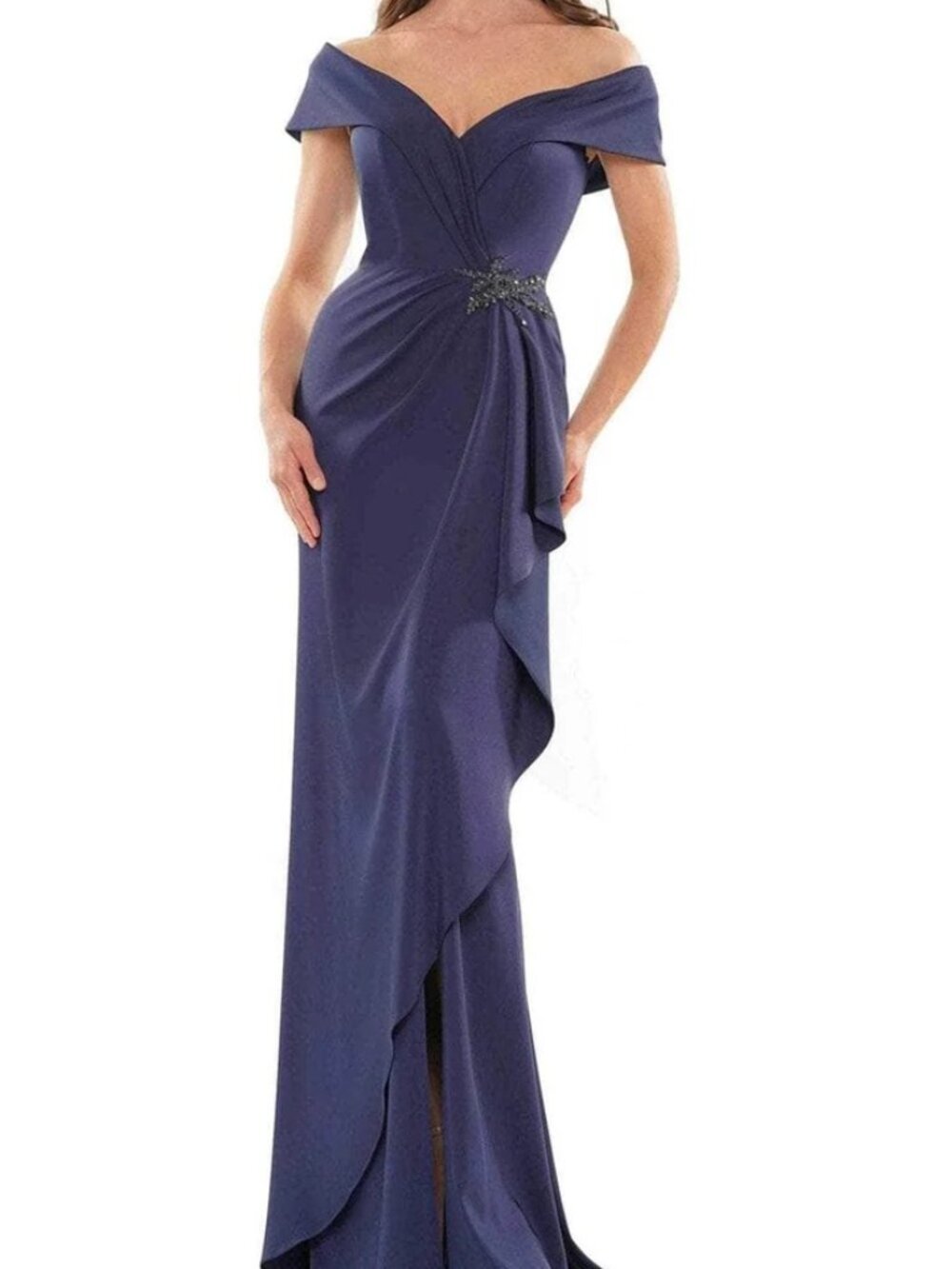 NWT Marsoni by Colors MV1180 Beaded Applique Off-Shoulder Dress Navy size 14